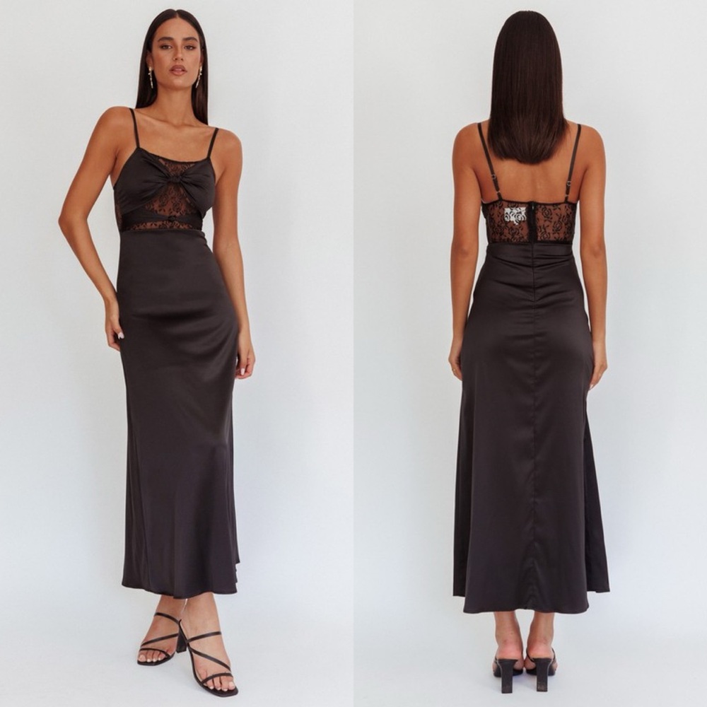 *24 HOUR SALE* Back To Black Front Lace Bowtie Maxi Dress - Picture 4 of 5